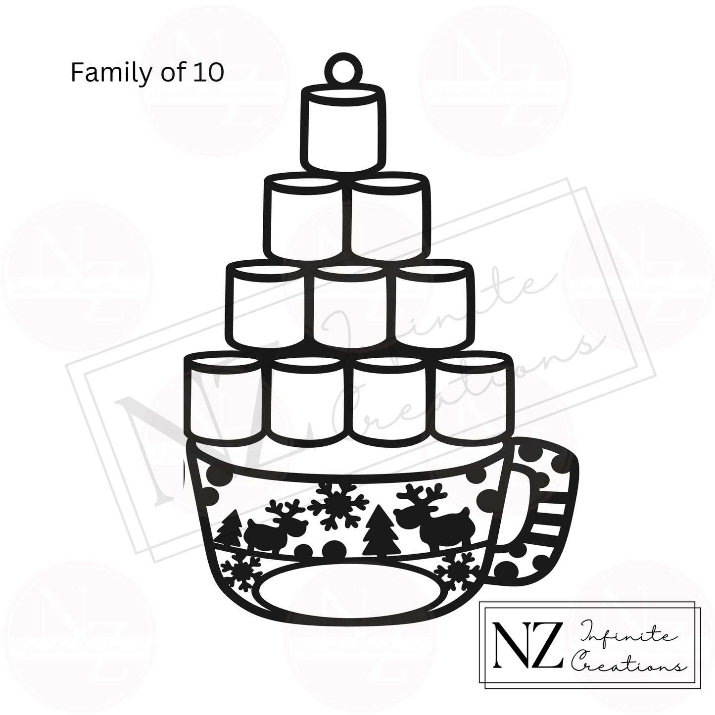 Personalized Hot Chocolate Marshmallow Family Ornament - Customizable for up to 12 Family Members
