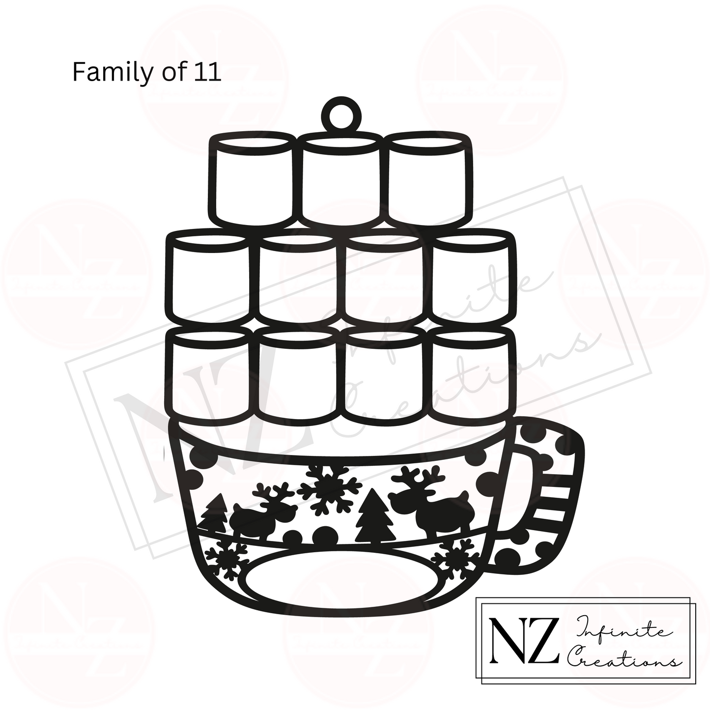 Personalized Hot Chocolate Marshmallow Family Ornament - Customizable for up to 12 Family Members
