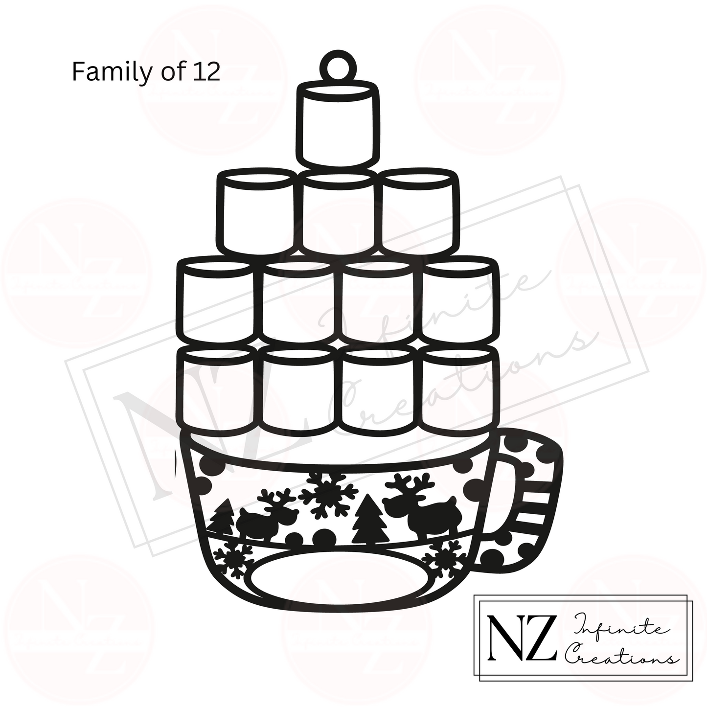 Personalized Hot Chocolate Marshmallow Family Ornament - Customizable for up to 12 Family Members