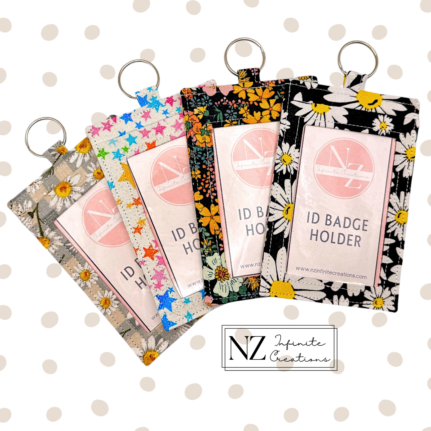 Handmade Fabric ID Badge Holder with Clear Window, Back Pocket & Keyring | Nurse, Teacher, Office Lanyard Card Wallet