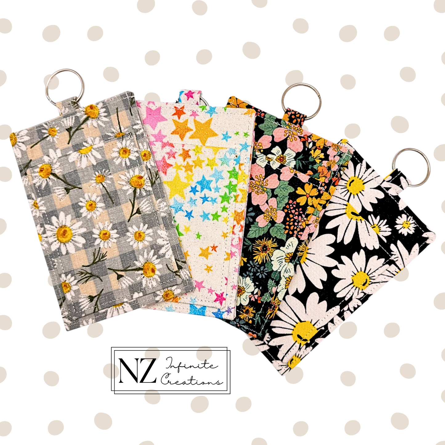 Handmade Fabric ID Badge Holder with Clear Window, Back Pocket & Keyring | Nurse, Teacher, Office Lanyard Card Wallet