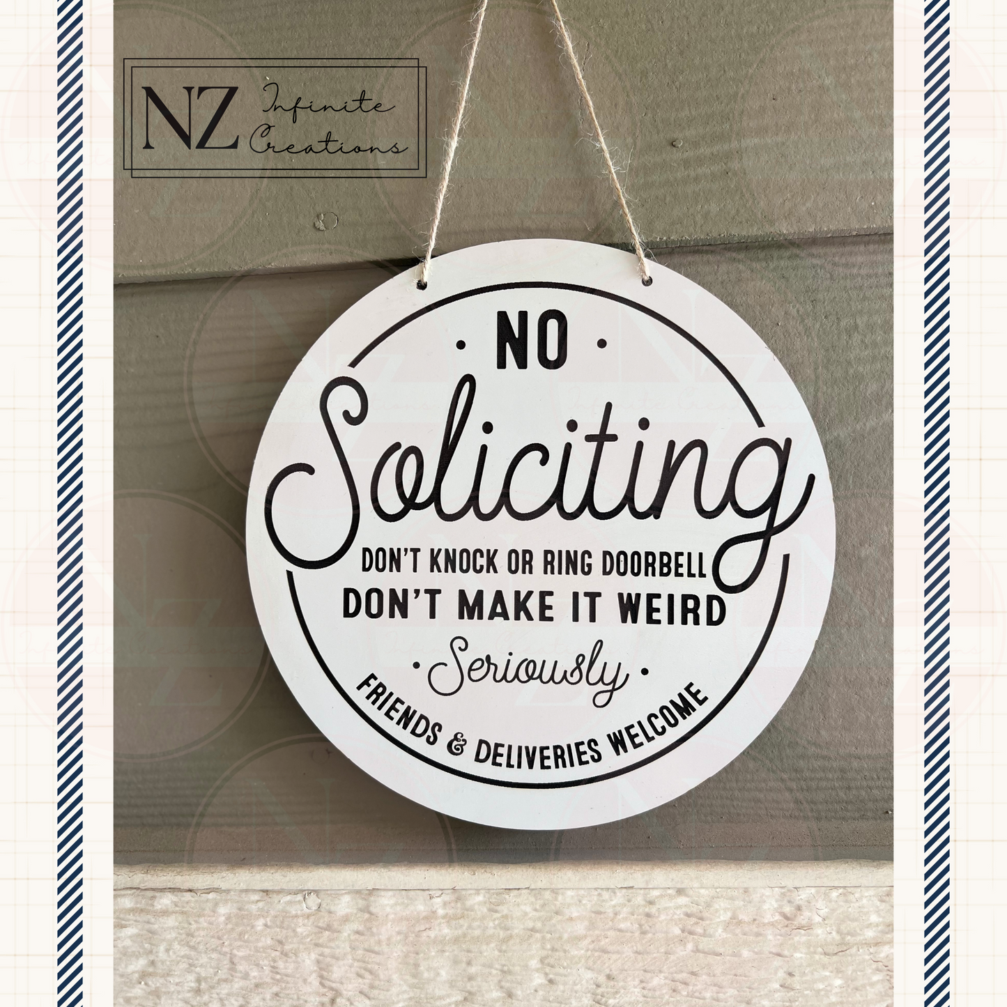 No Soliciting Round Sign – Do Not Knock or Ring Doorbell – Choose from 8", 10", or 12" – Durable & Easy to Clean