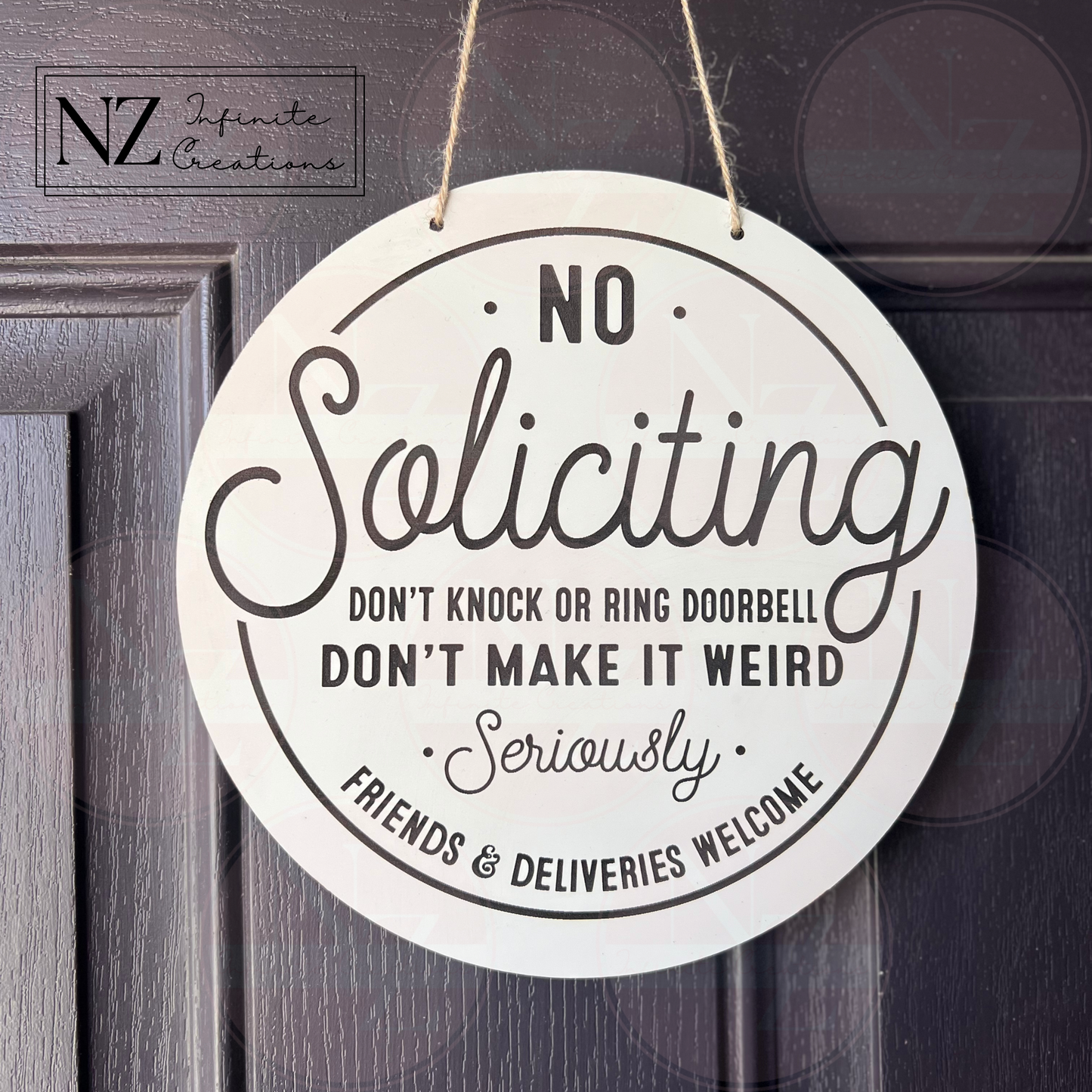 No Soliciting Round Sign – Do Not Knock or Ring Doorbell – Choose from 8", 10", or 12" – Durable & Easy to Clean