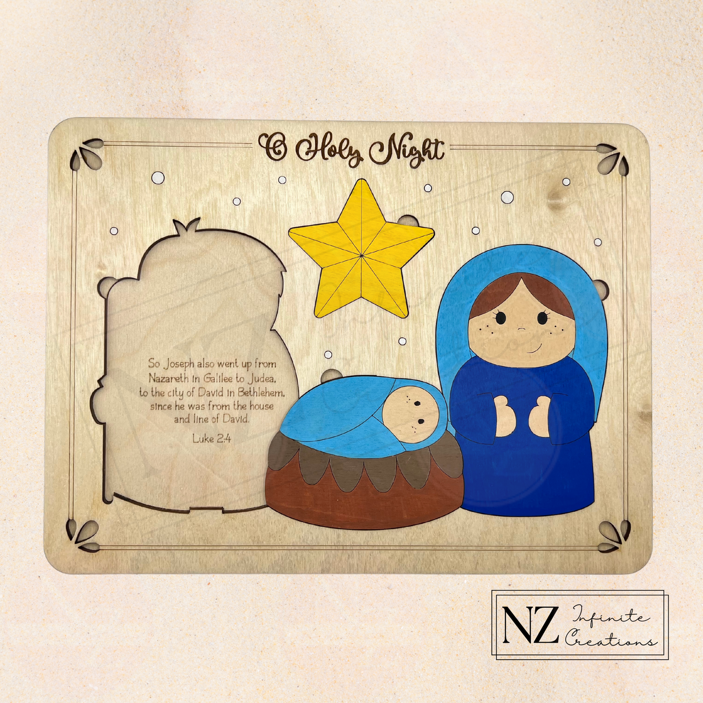 Hand-Painted Wooden Nativity Puzzle - 'O Holy Night' - Baby Jesus, Joseph, and Mary