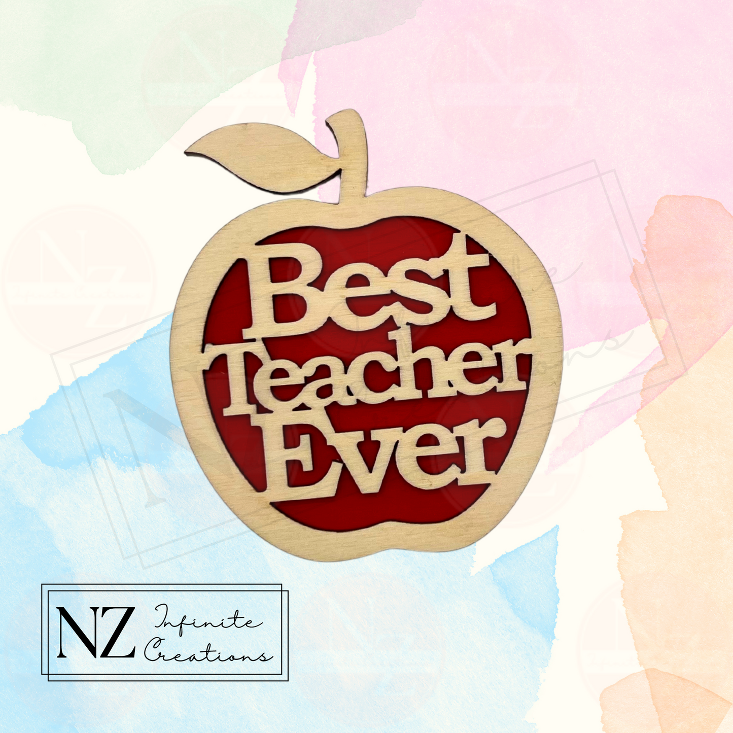 Apple-shaped Teacher Appreciation Magnet with 'Best Teacher Ever' design. A perfect gift to show gratitude, this magnet combines practicality and charm, making it an ideal keepsake for your favorite teacher.