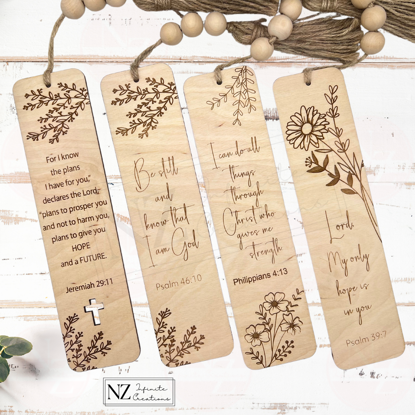 Psalm 39:7 Engraved Wood Bookmark 2"x8" with Beaded Tassel
