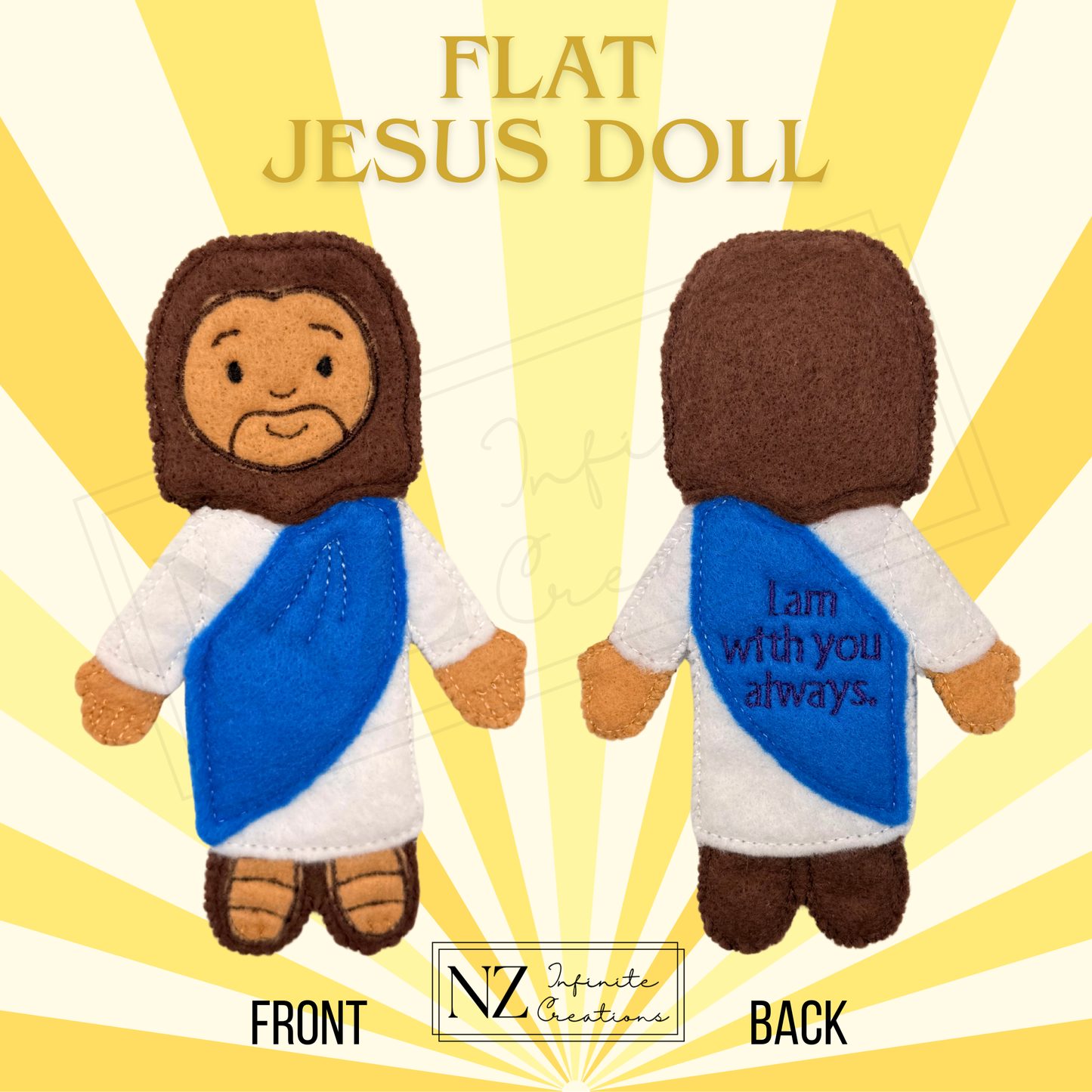 Flat Felt Jesus - Handmade Embroidered Christian Gift