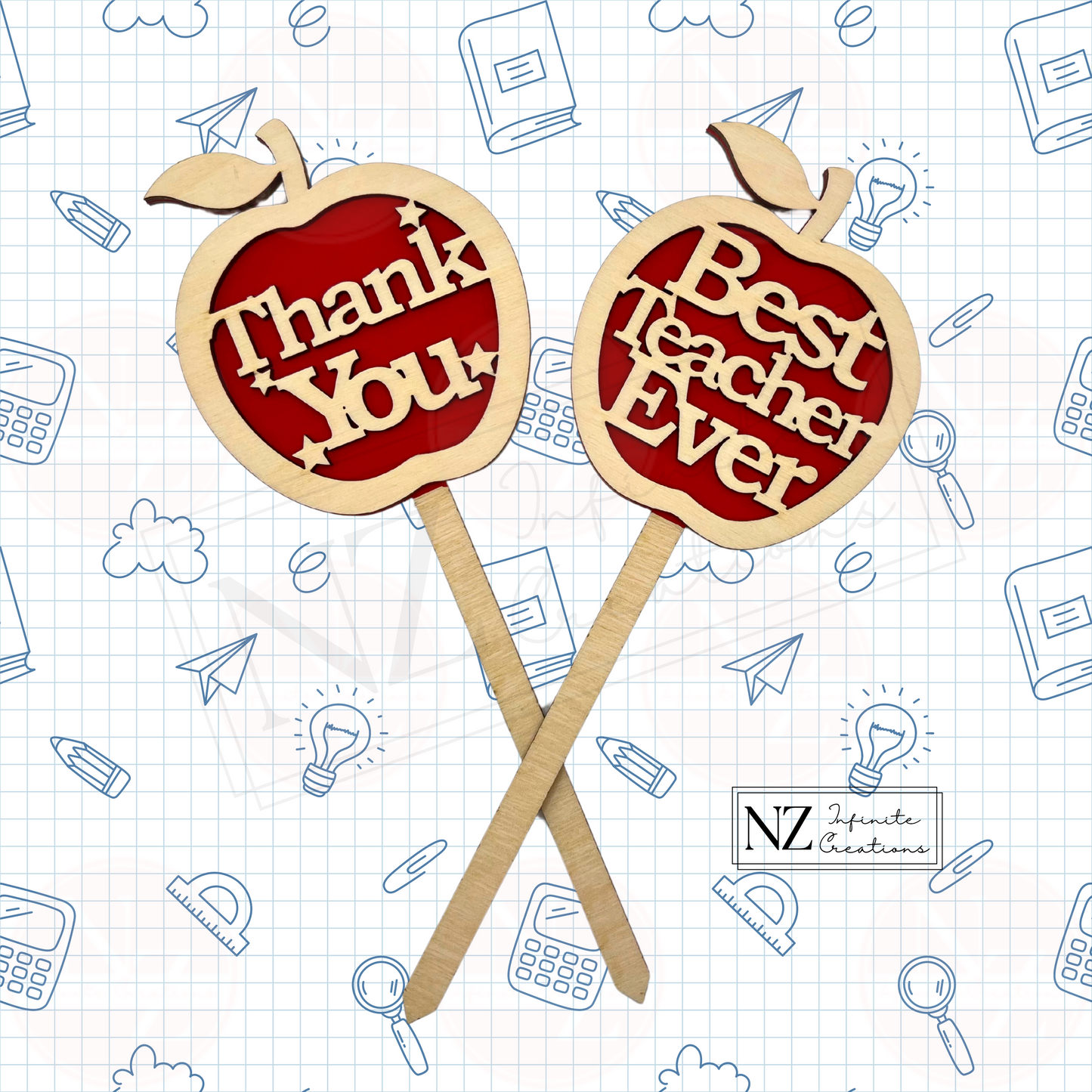 Teacher Appreciation Apple Plant Stakes - Sold Individually or Set of 3