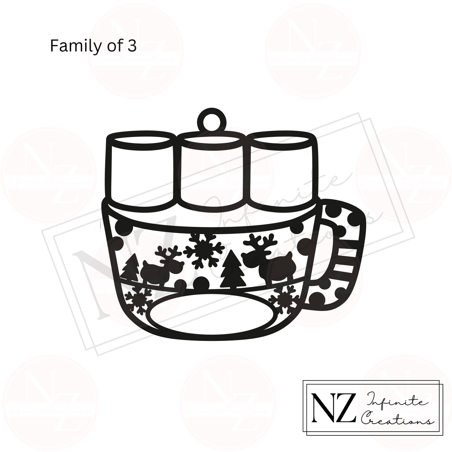 Personalized Hot Chocolate Marshmallow Family Ornament - Customizable for up to 12 Family Members