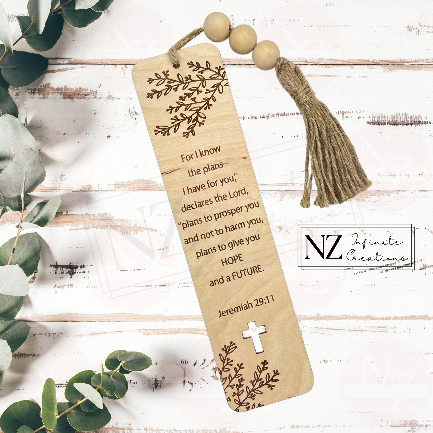 Jeremiah 29:11 Engraved Wood Bookmark - 2"x8" with Beaded Tassel