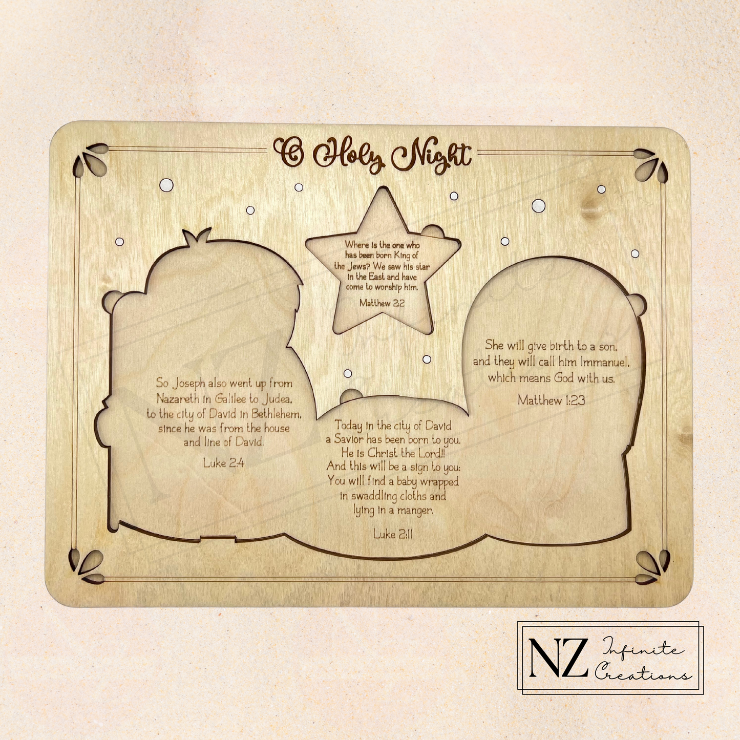 Hand-Painted Wooden Nativity Puzzle - 'O Holy Night' - Baby Jesus, Joseph, and Mary
