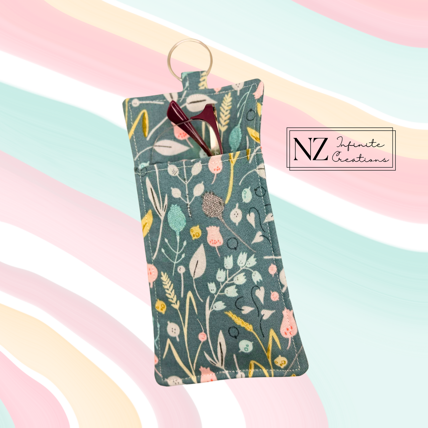 Lanyard Pen & Eyeglass Holder – Whimsical Wildflower Fabric | Handmade Cotton | Front Pen & Back Glasses Pocket | Teacher Gift