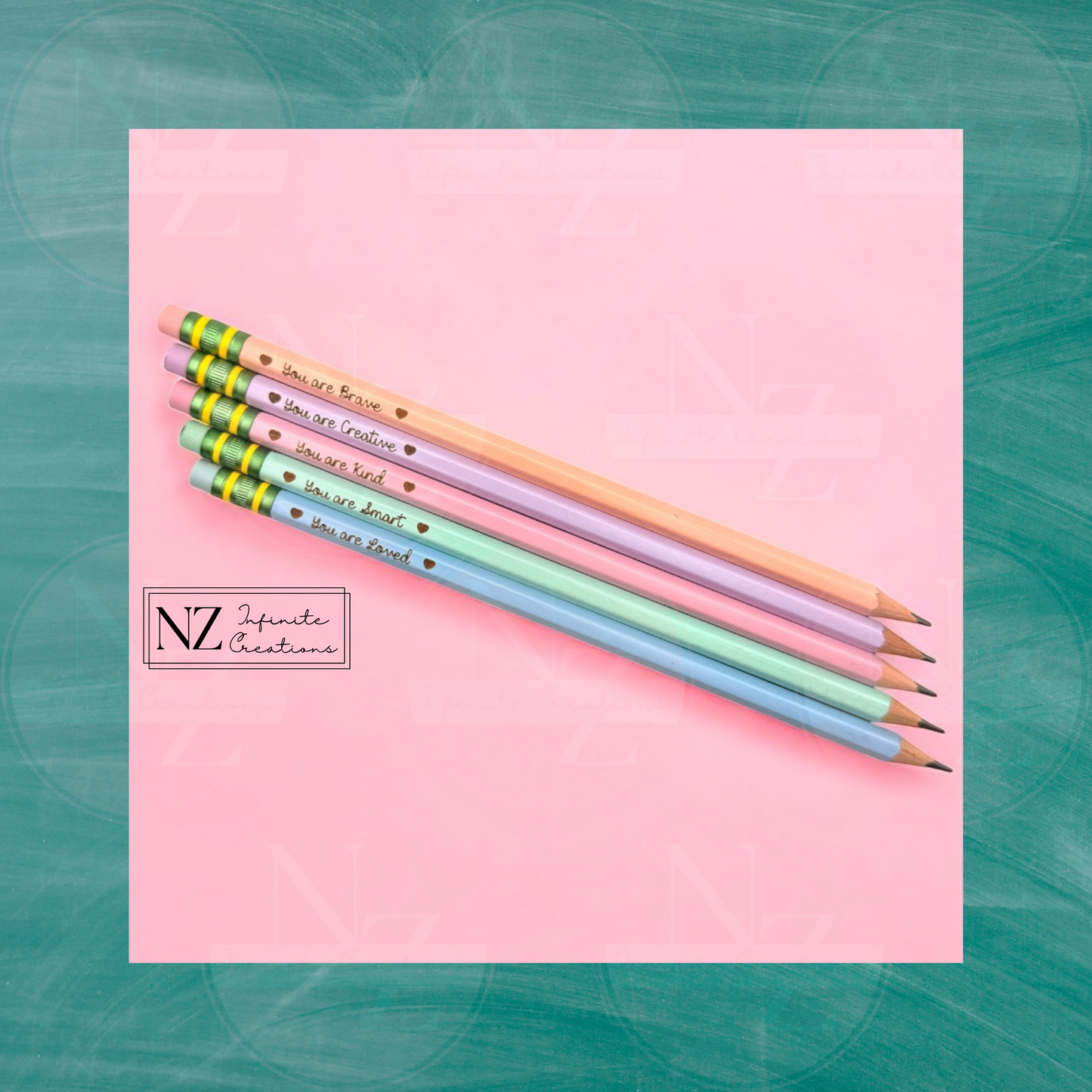 Affirmation Pencils – Set of 5 Engraved Pencils for Students and Teachers – Back to School – You Are Loved, Smart, Brave, Kind, Creative