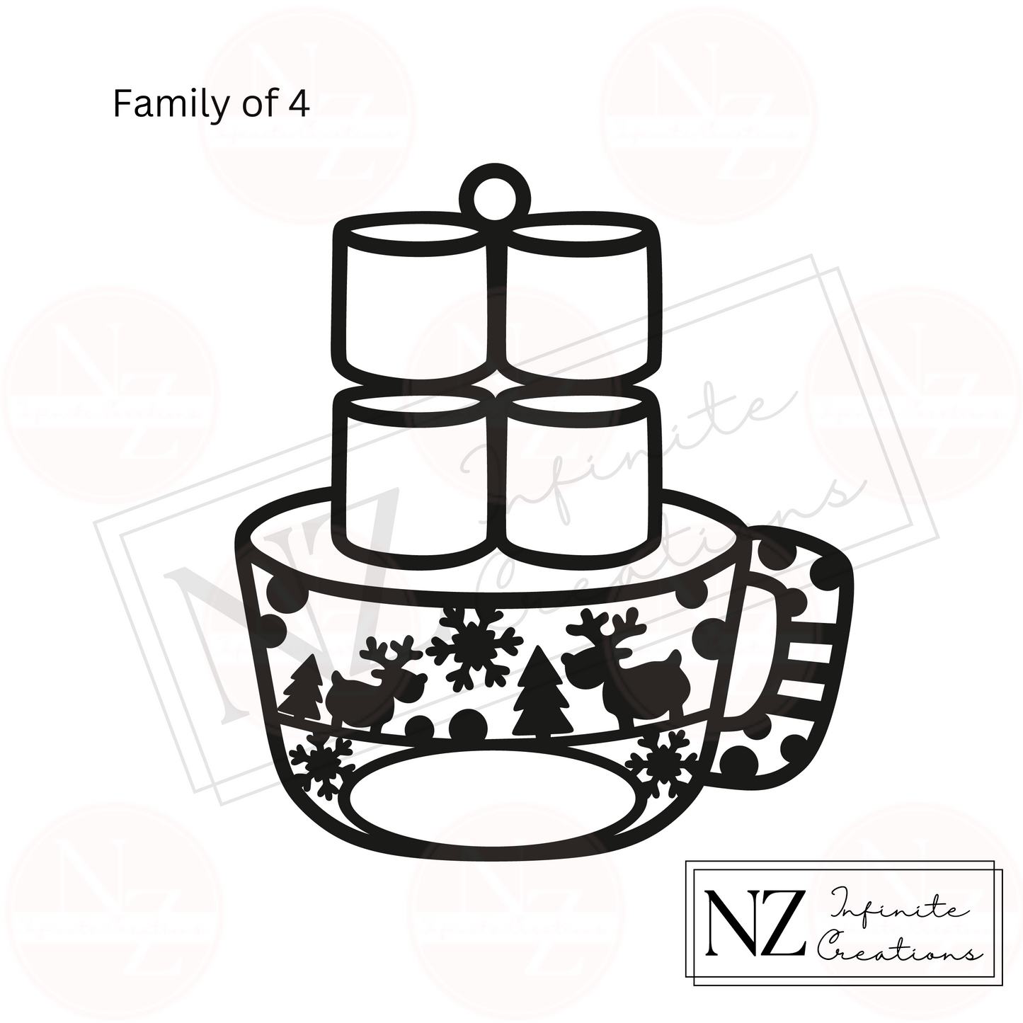 Personalized Hot Chocolate Marshmallow Family Ornament - Customizable for up to 12 Family Members