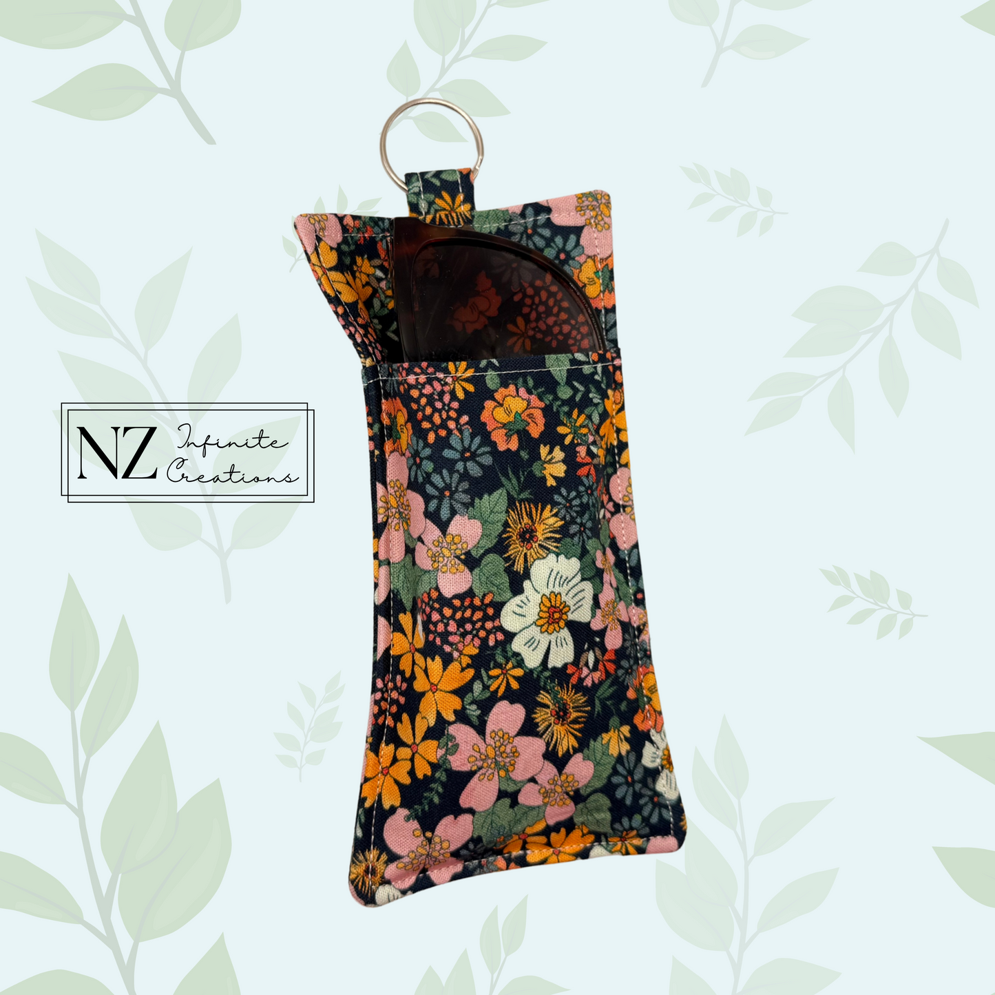 Lanyard Pen & Eyeglass Holder – Midnight Bloom Fabric | Handmade Cotton | Front Pen & Back Glasses Pocket | Teacher Gift