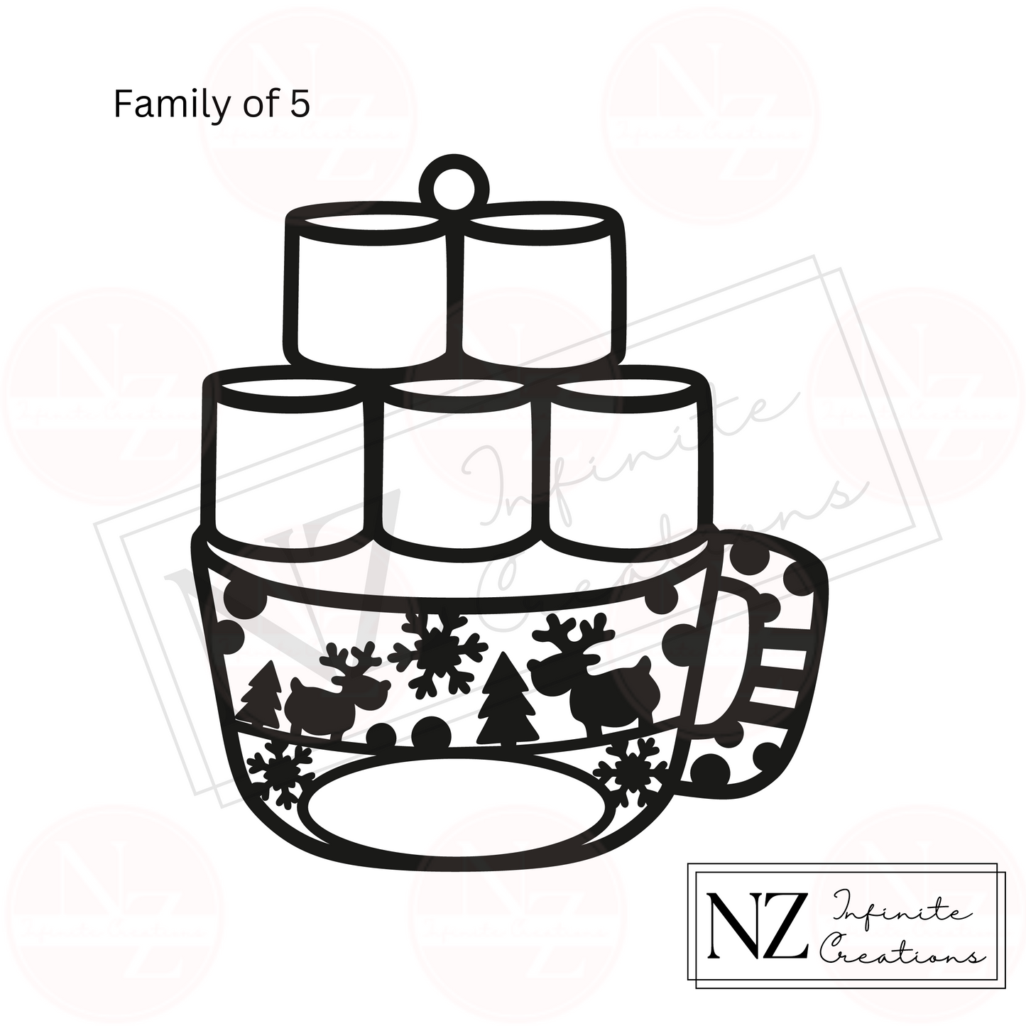 Personalized Hot Chocolate Marshmallow Family Ornament - Customizable for up to 12 Family Members