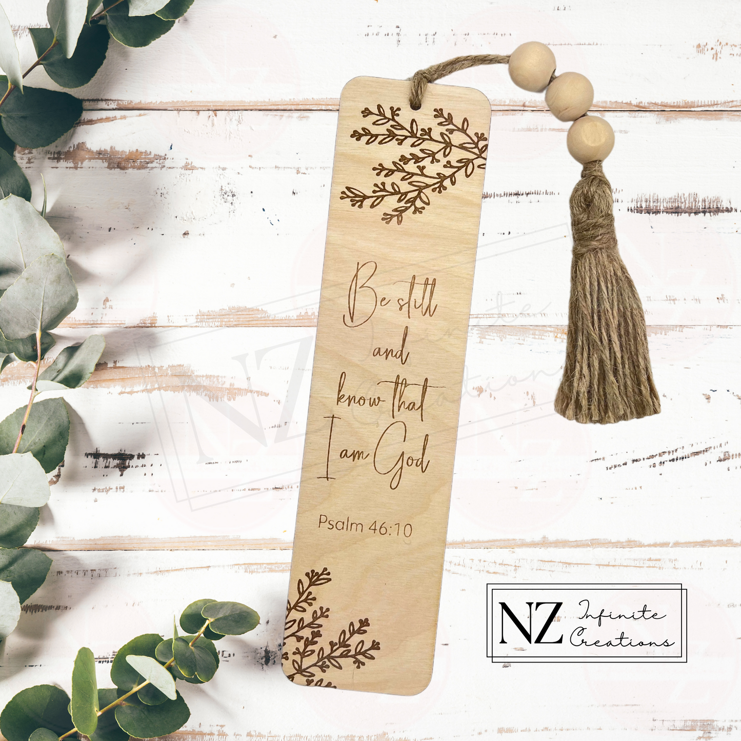 Psalm 46:10 Engraved Wood Bookmark 2"x8" with Beaded Tassel