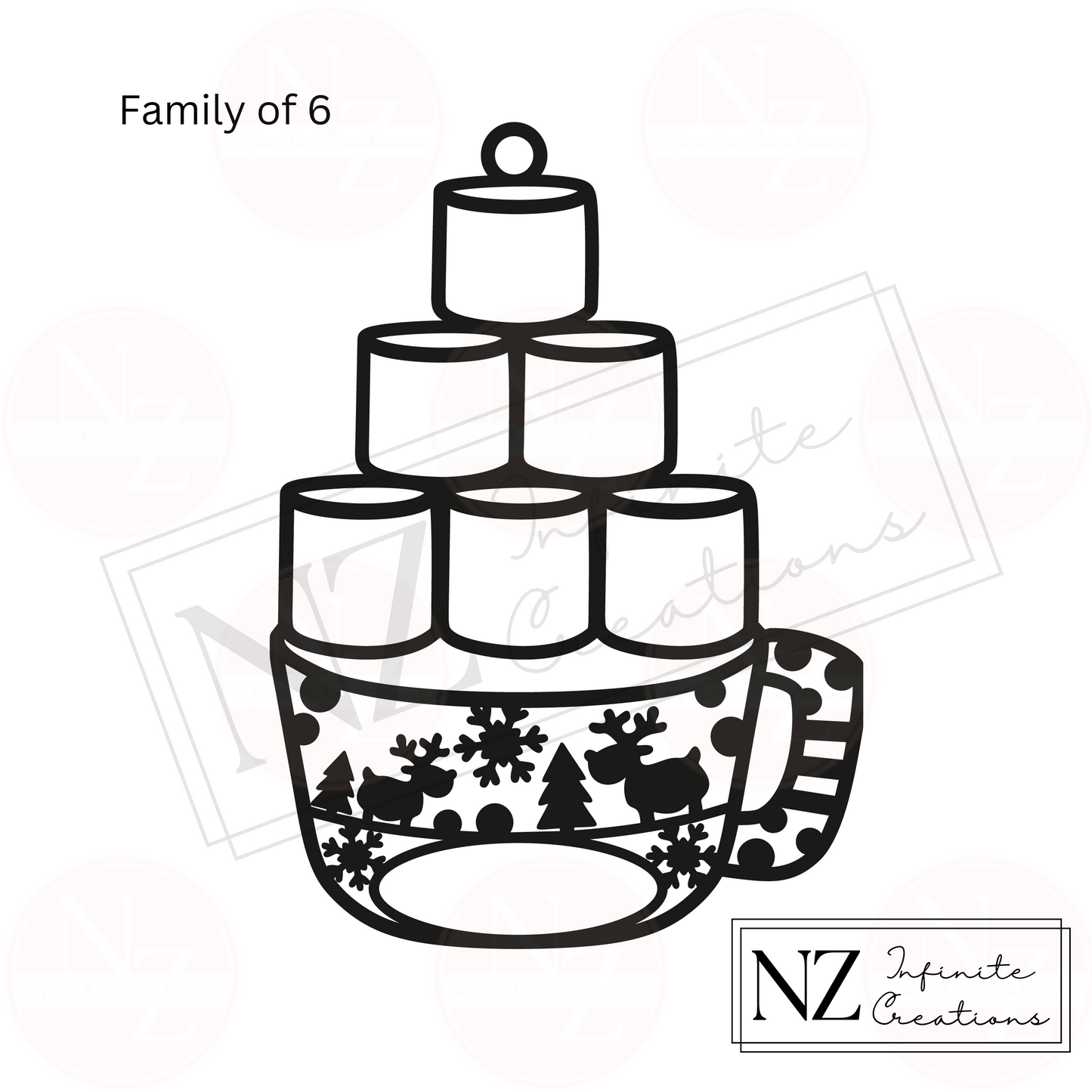 Personalized Hot Chocolate Marshmallow Family Ornament - Customizable for up to 12 Family Members