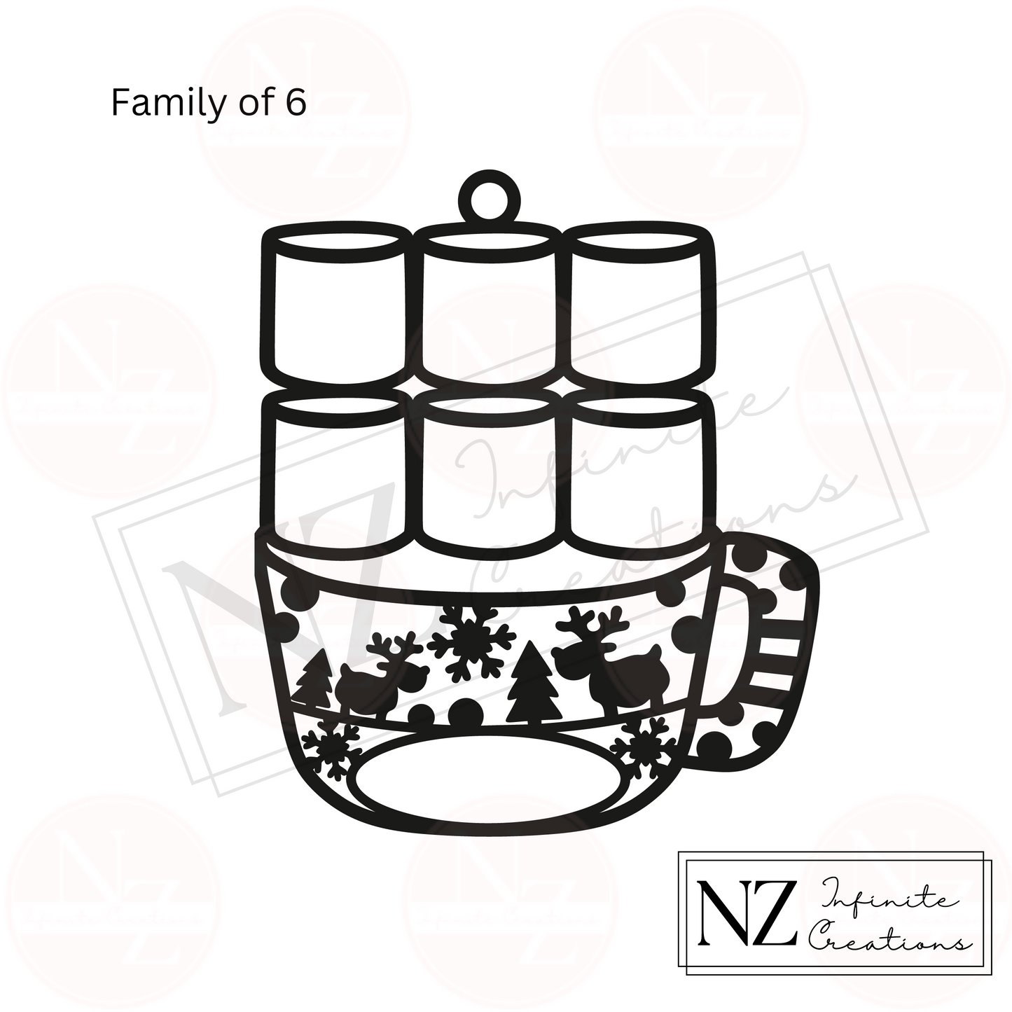 Personalized Hot Chocolate Marshmallow Family Ornament - Customizable for up to 12 Family Members