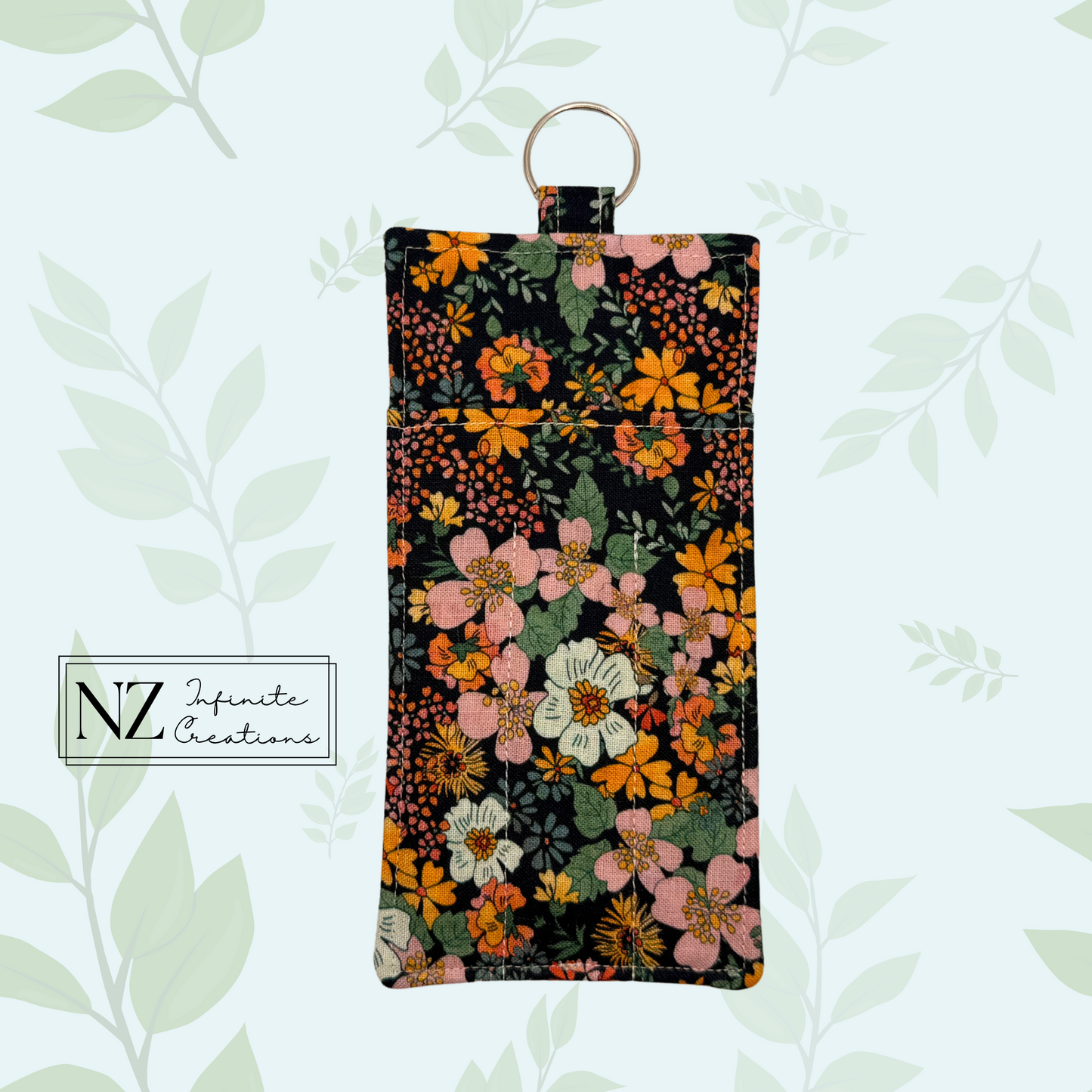 Lanyard Pen & Eyeglass Holder – Midnight Bloom Fabric | Handmade Cotton | Front Pen & Back Glasses Pocket | Teacher Gift