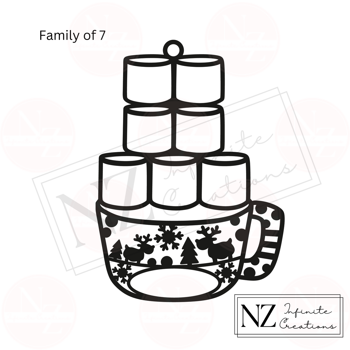 Personalized Hot Chocolate Marshmallow Family Ornament - Customizable for up to 12 Family Members