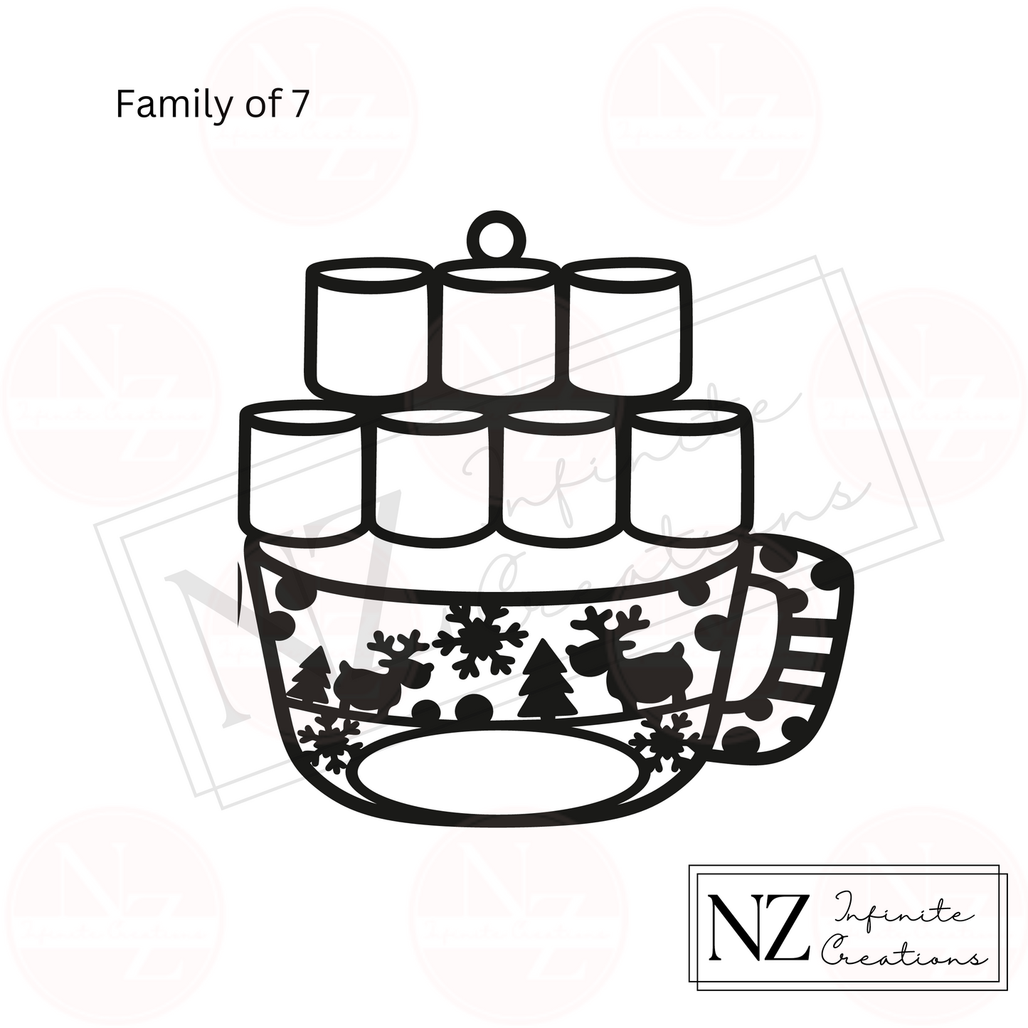Personalized Hot Chocolate Marshmallow Family Ornament - Customizable for up to 12 Family Members
