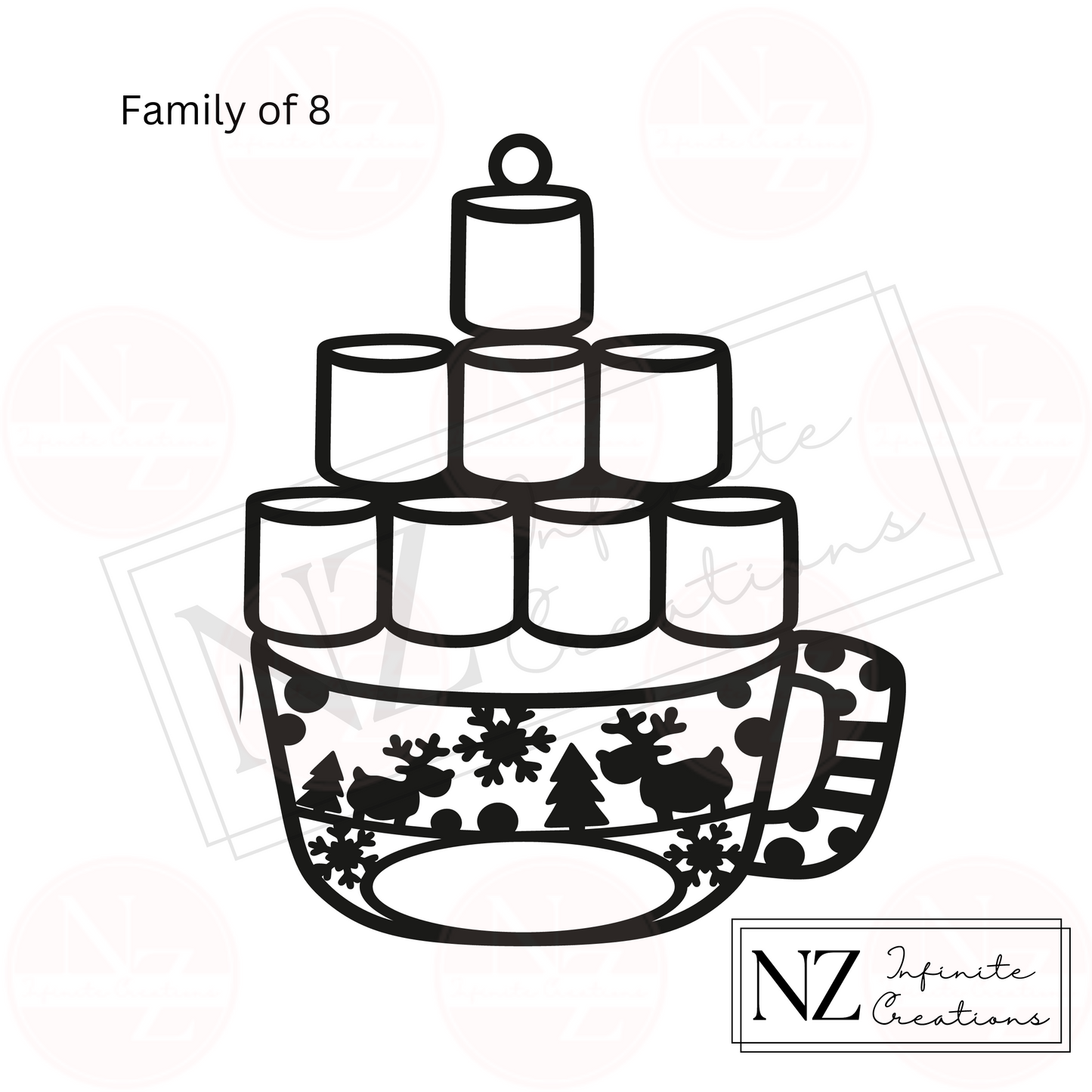 Personalized Hot Chocolate Marshmallow Family Ornament - Customizable for up to 12 Family Members