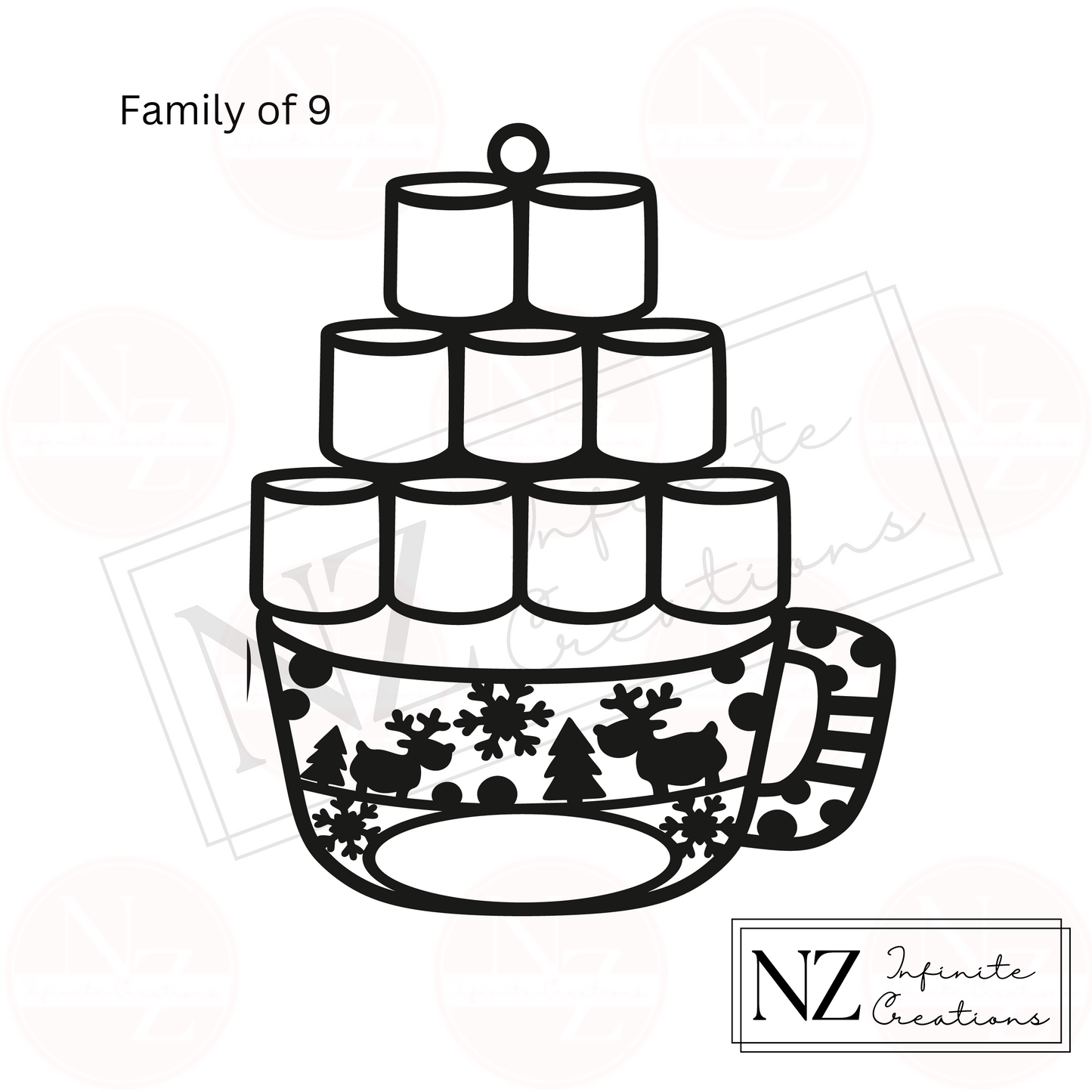 Personalized Hot Chocolate Marshmallow Family Ornament - Customizable for up to 12 Family Members