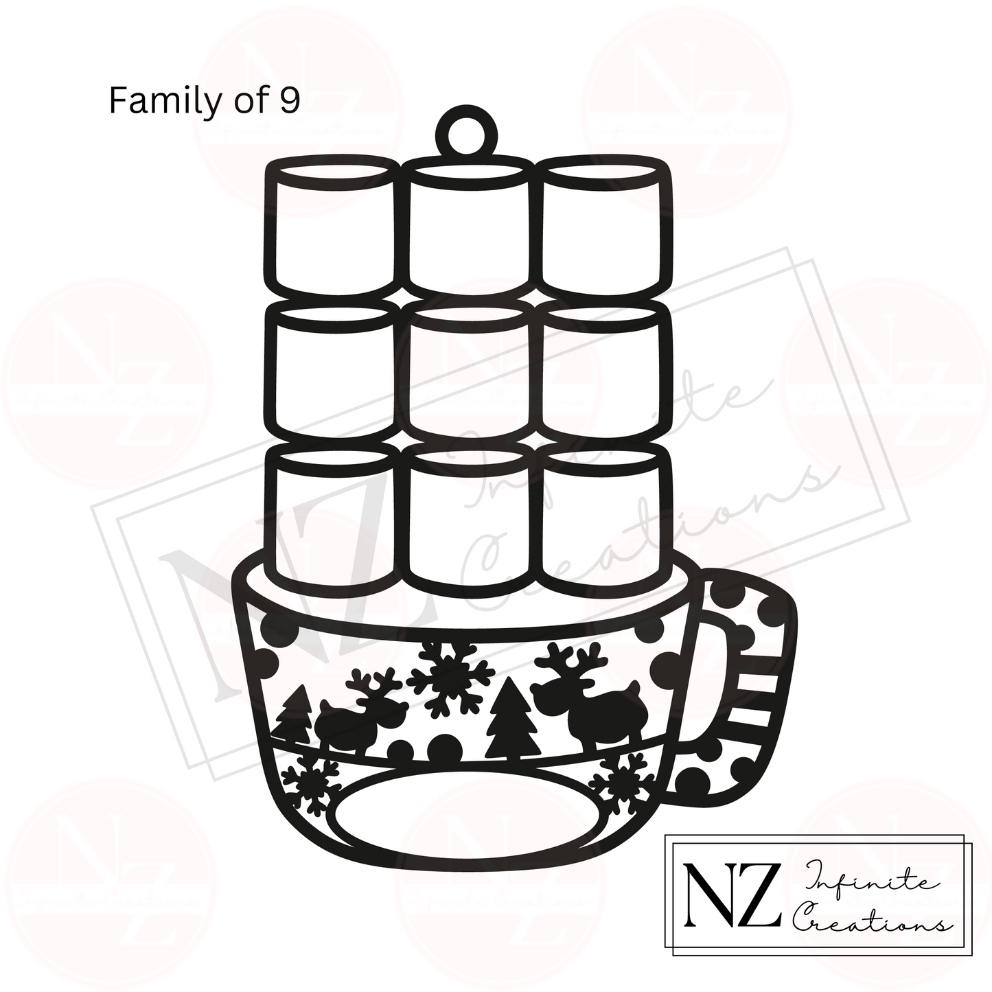 Personalized Hot Chocolate Marshmallow Family Ornament - Customizable for up to 12 Family Members