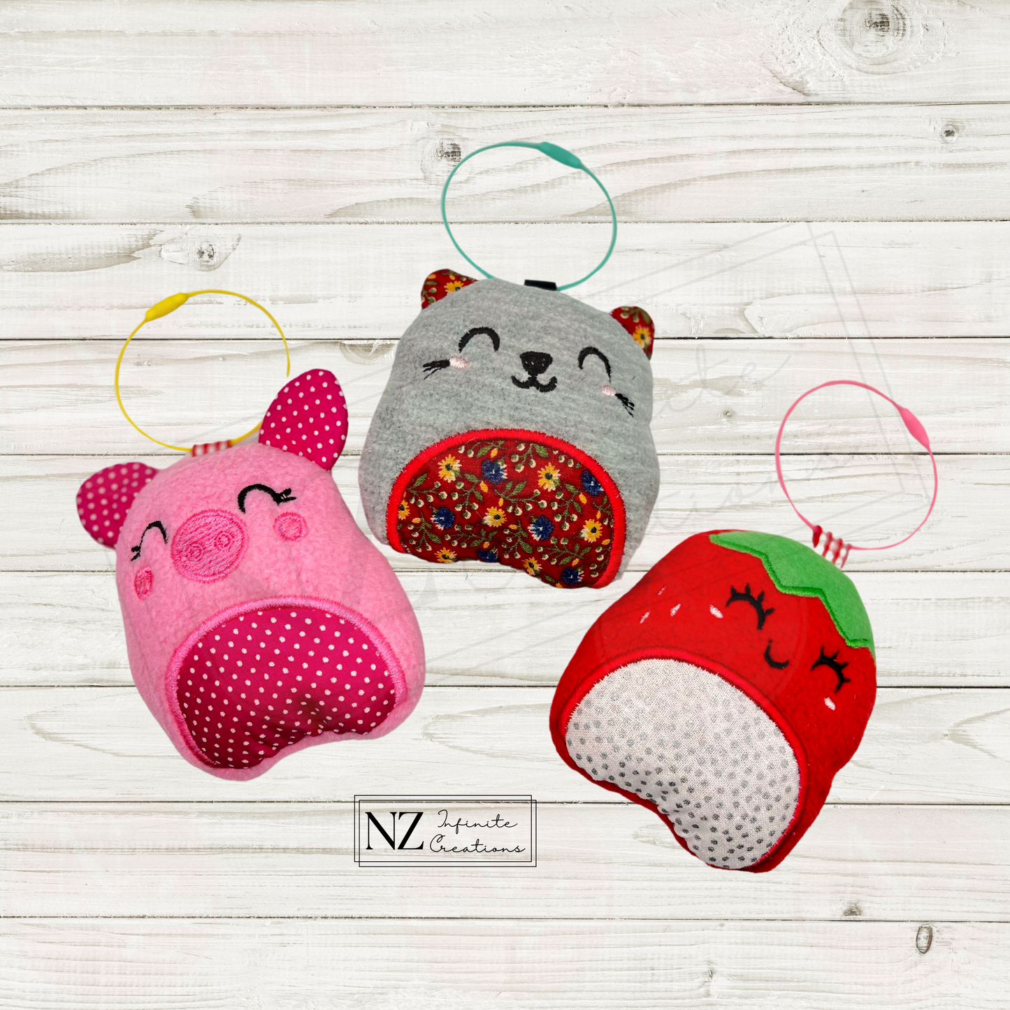 Handmade Plush Fleece Stuffie Keychains - Embroidered & Appliqué Details