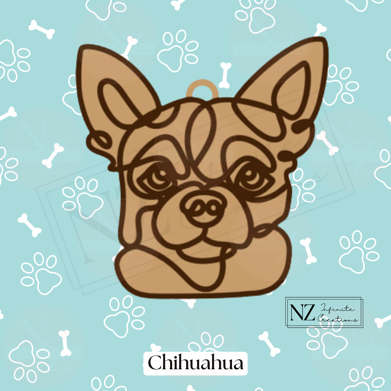 Chihuahua Dog Line Art Ornament crafted from wood with a laser-engraved design. Includes twine and a wooden bead for easy hanging. A delightful gift for Chihuahua lovers and a charming addition to holiday decor.
