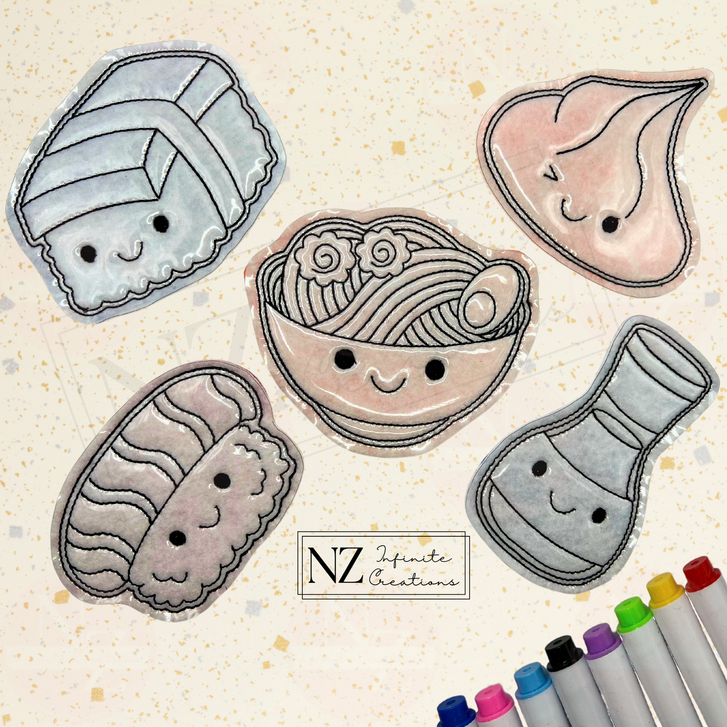 Sushi Dinner - Color & ReCreate Reusable Coloring Set of 5