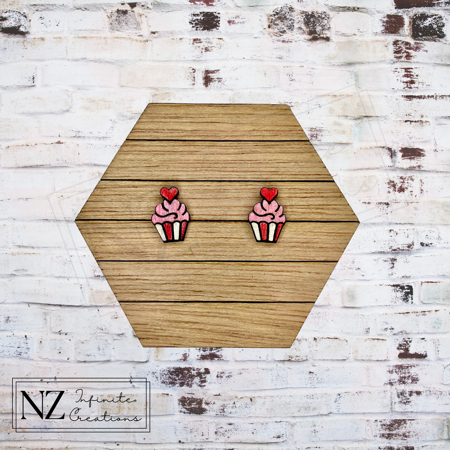 Sweetheart Cupcakes - Wood Earring Studs
