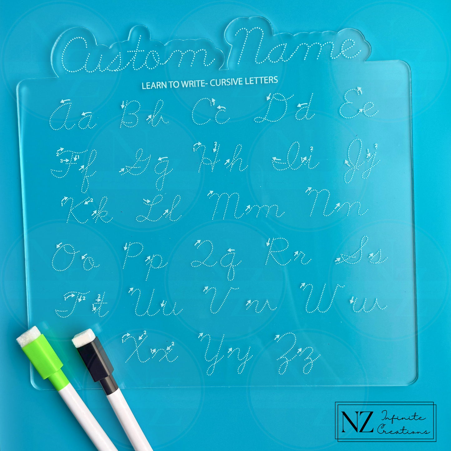 Learn to Write Set – Cursive Letters Practice Board | Reusable Acrylic Learning Tool with Personalization