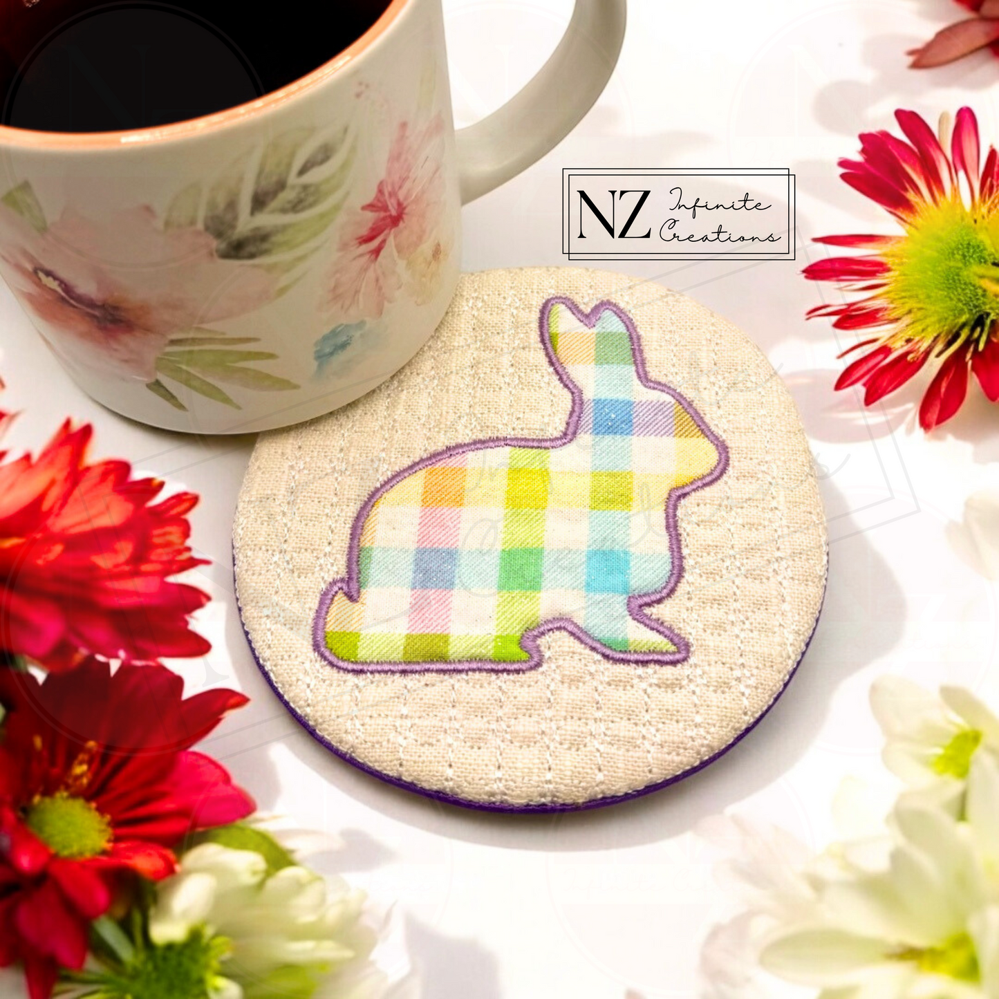 Easter Mug Rug - Handmade Bunny Coaster - Spring Coffee Bar Decor