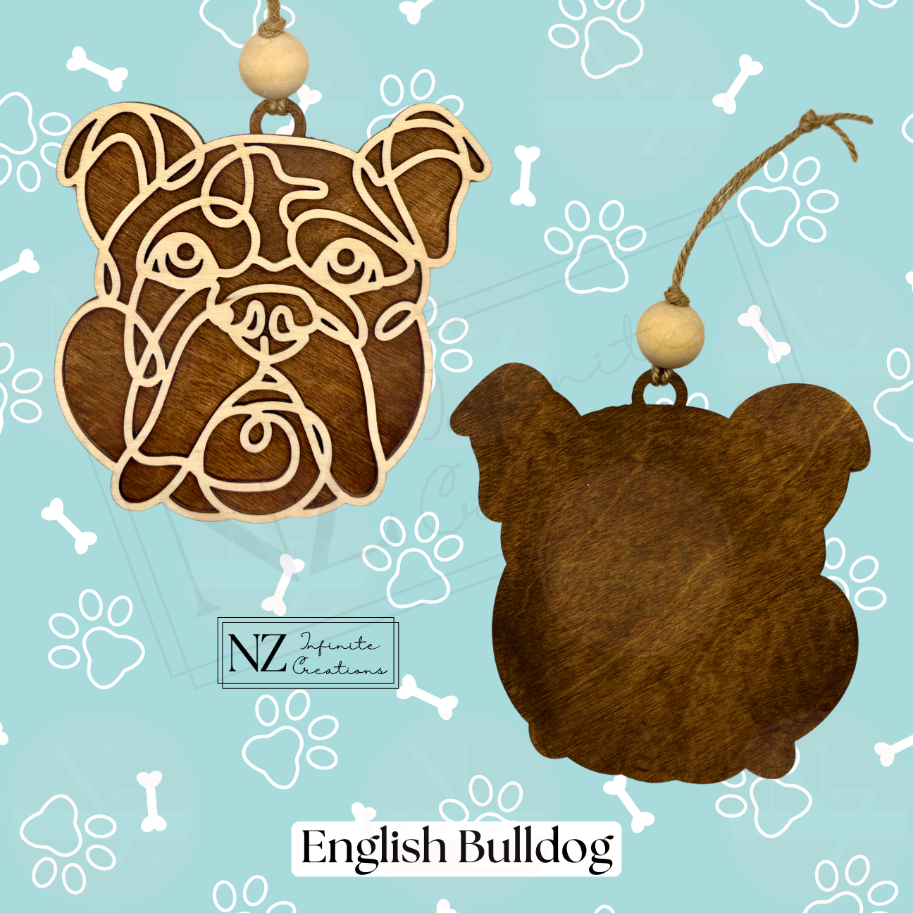 English Bulldog Dog Line Art Christmas Ornament