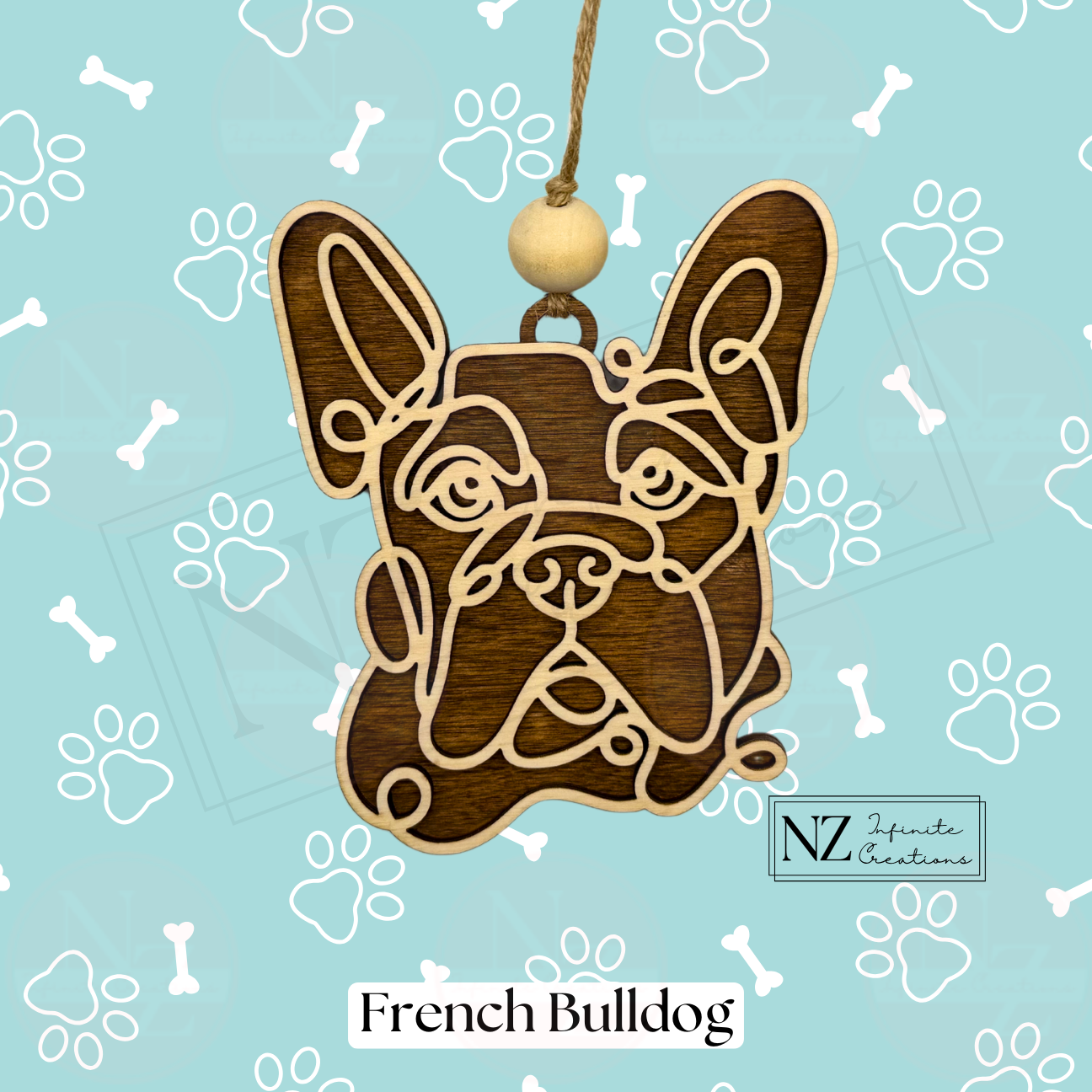 French Bulldog Dog Line Art Christmas Ornament