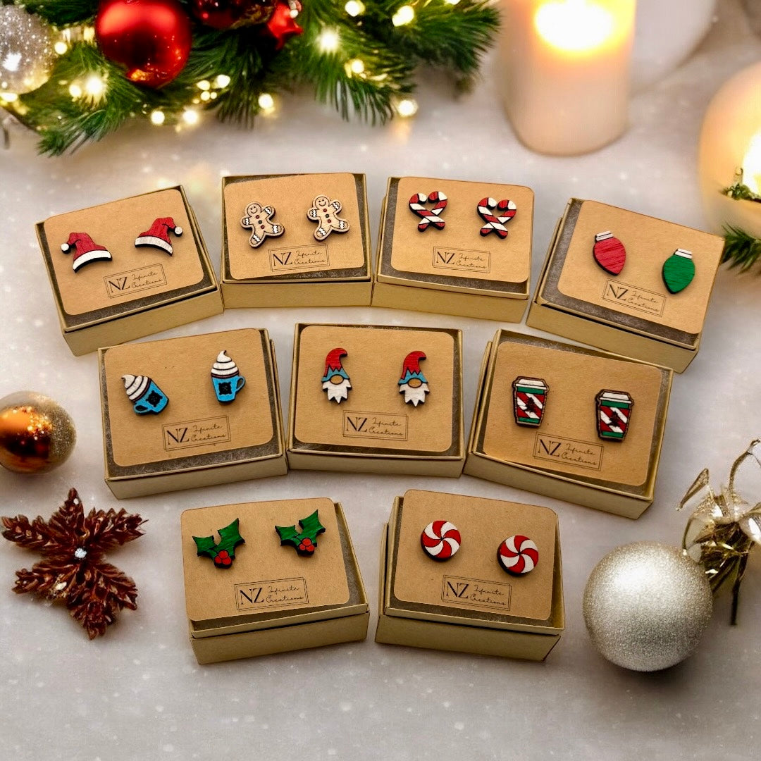 Festive Ornament Elegance - Wood Stud Earrings