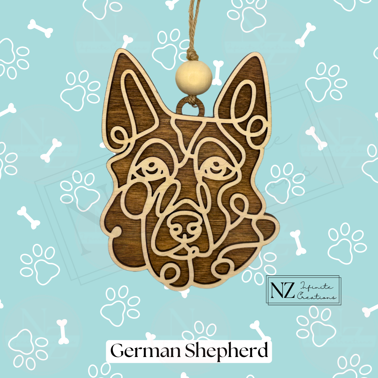 German Shepherd Dog Line Art Christmas Ornament