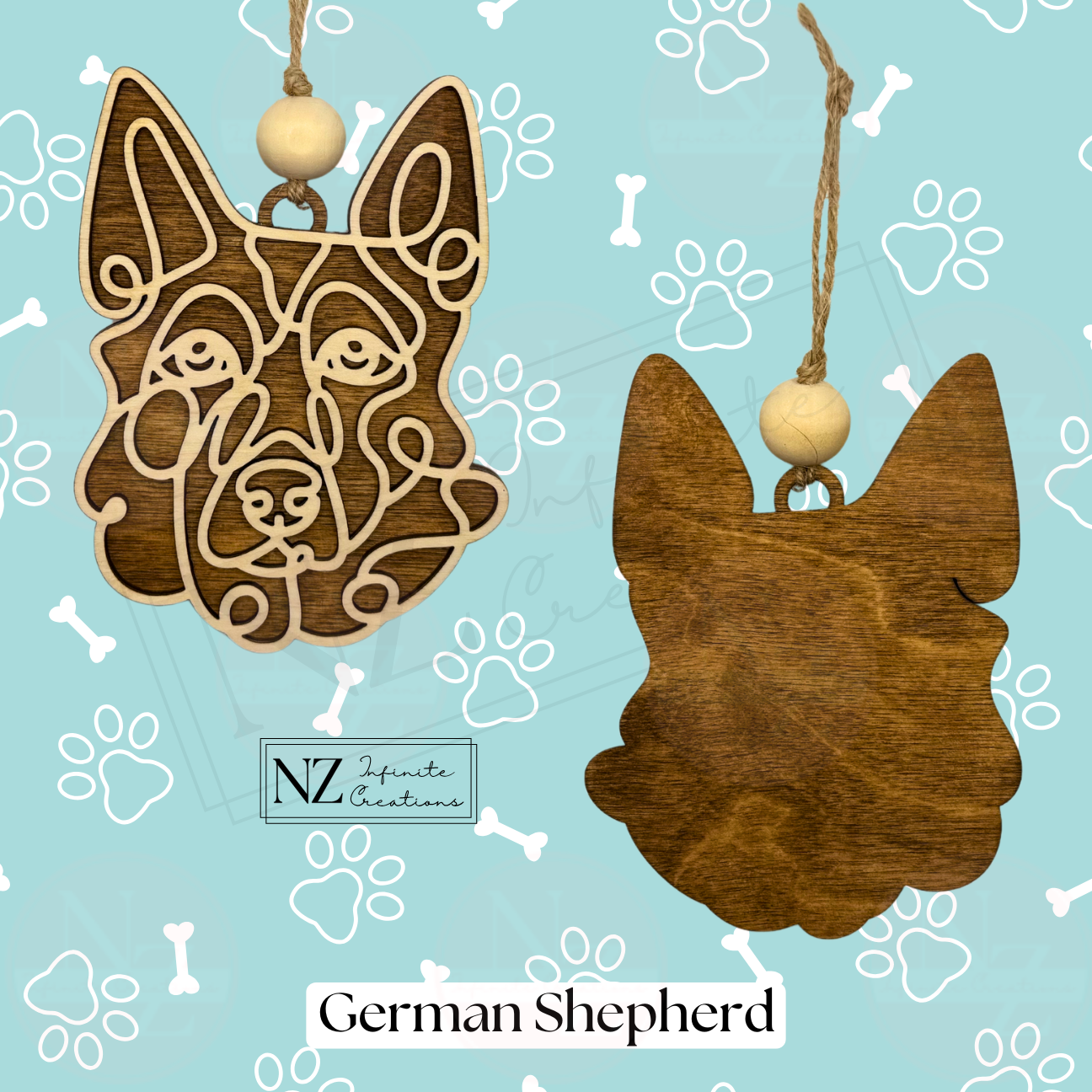 German Shepherd Dog Line Art Christmas Ornament
