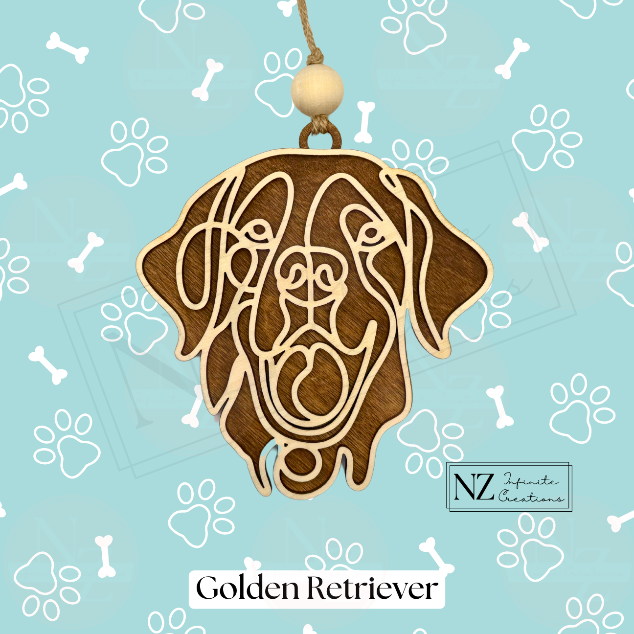 Golden Retriever Dog Line Art Christmas Ornament