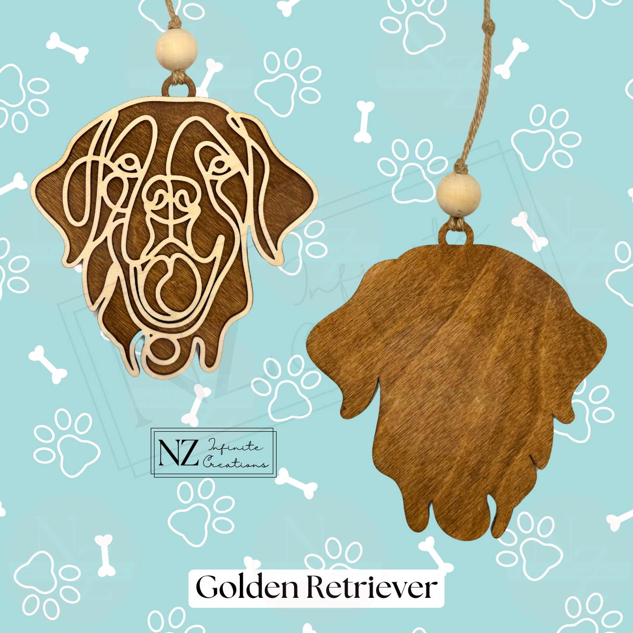 Golden Retriever Dog Line Art Christmas Ornament
