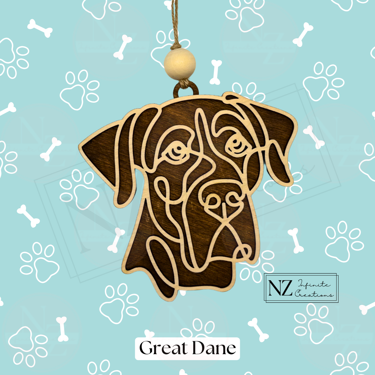 Great Dane Dog Line Art Christmas Ornament