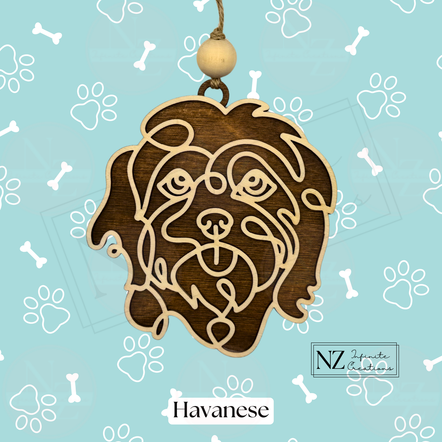 Havanese Dog Line Art Christmas Ornament