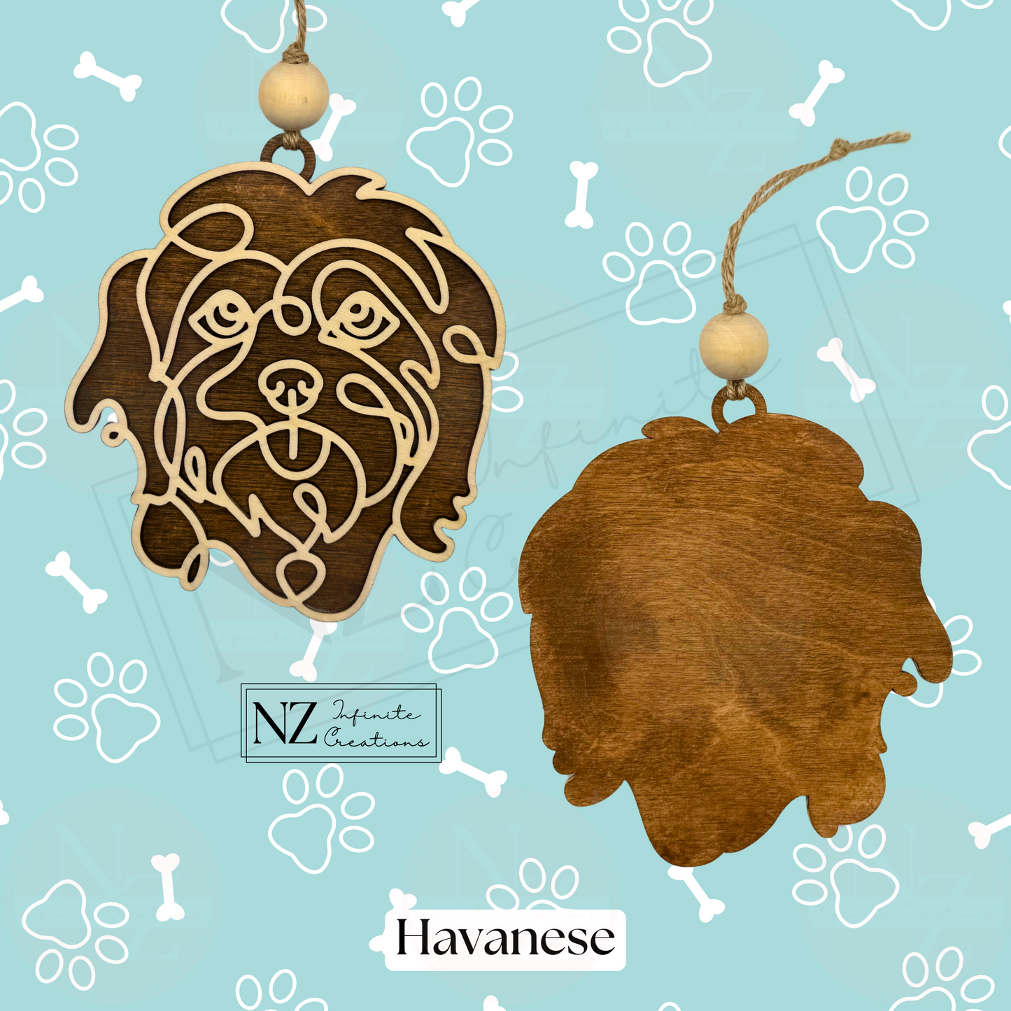 Havanese Dog Line Art Christmas Ornament