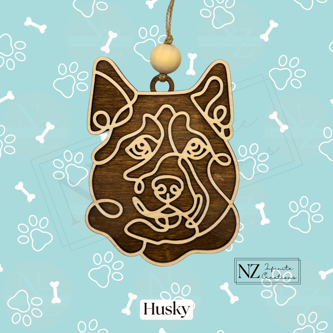 Husky Dog Line Art Christmas Ornament