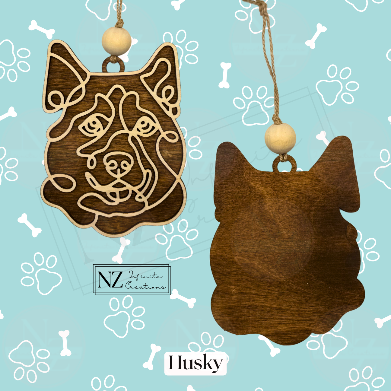 Husky Dog Line Art Christmas Ornament