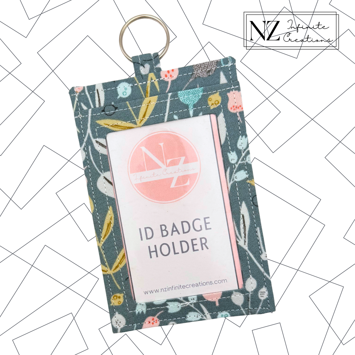 Handmade Fabric ID Badge Holder with Clear Window, Back Pocket & Keyring | Nurse, Teacher, Office Lanyard Card Wallet