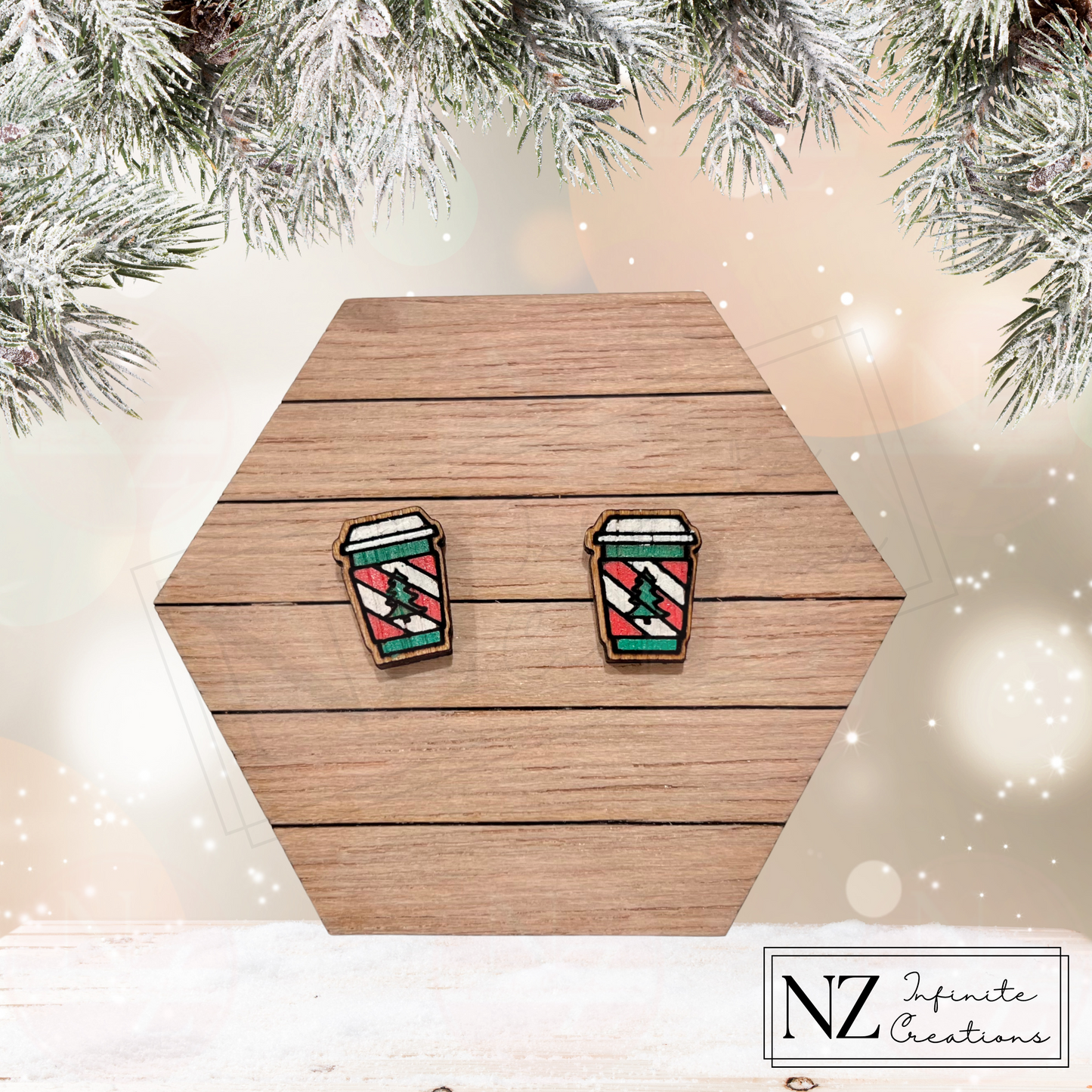 Peppermint Latte Delight - Wood Stud Earrings