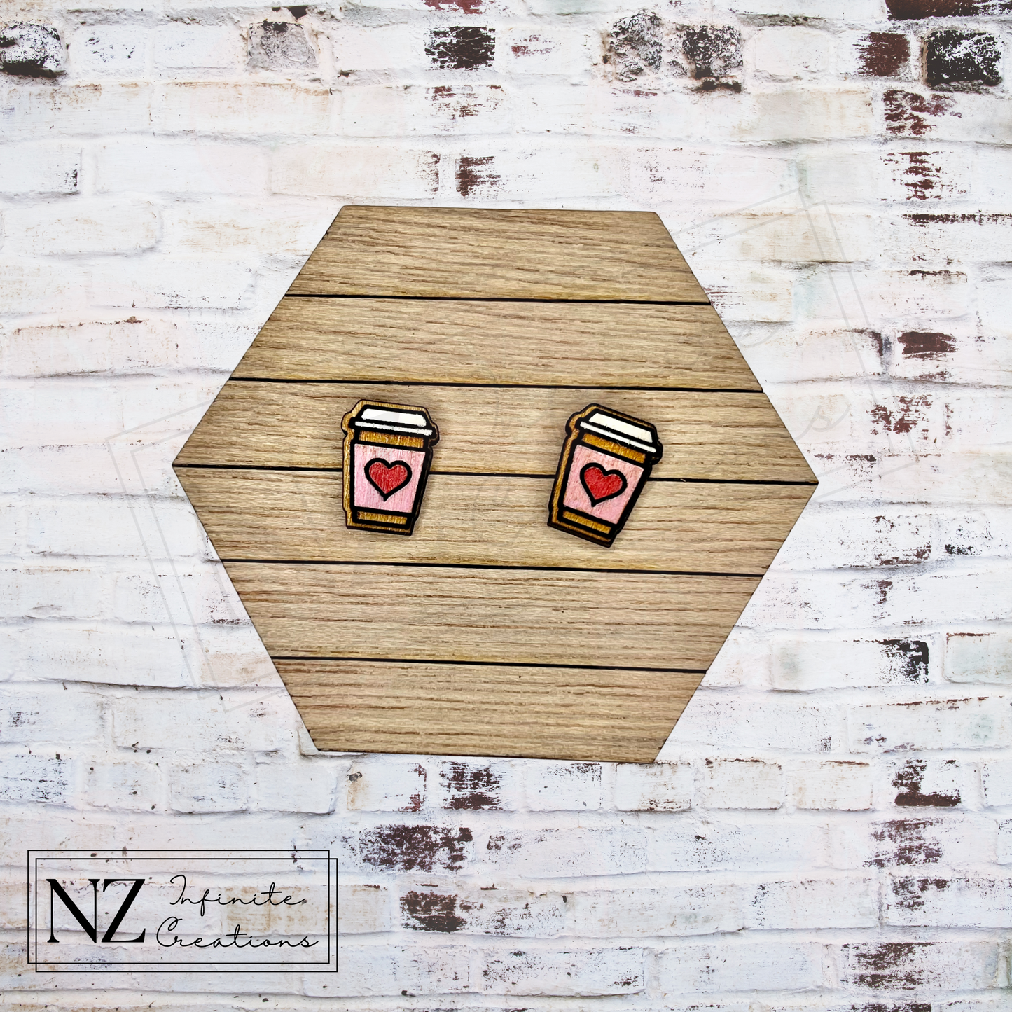 Love Brew Coffee Cup - Wood Earring Studs